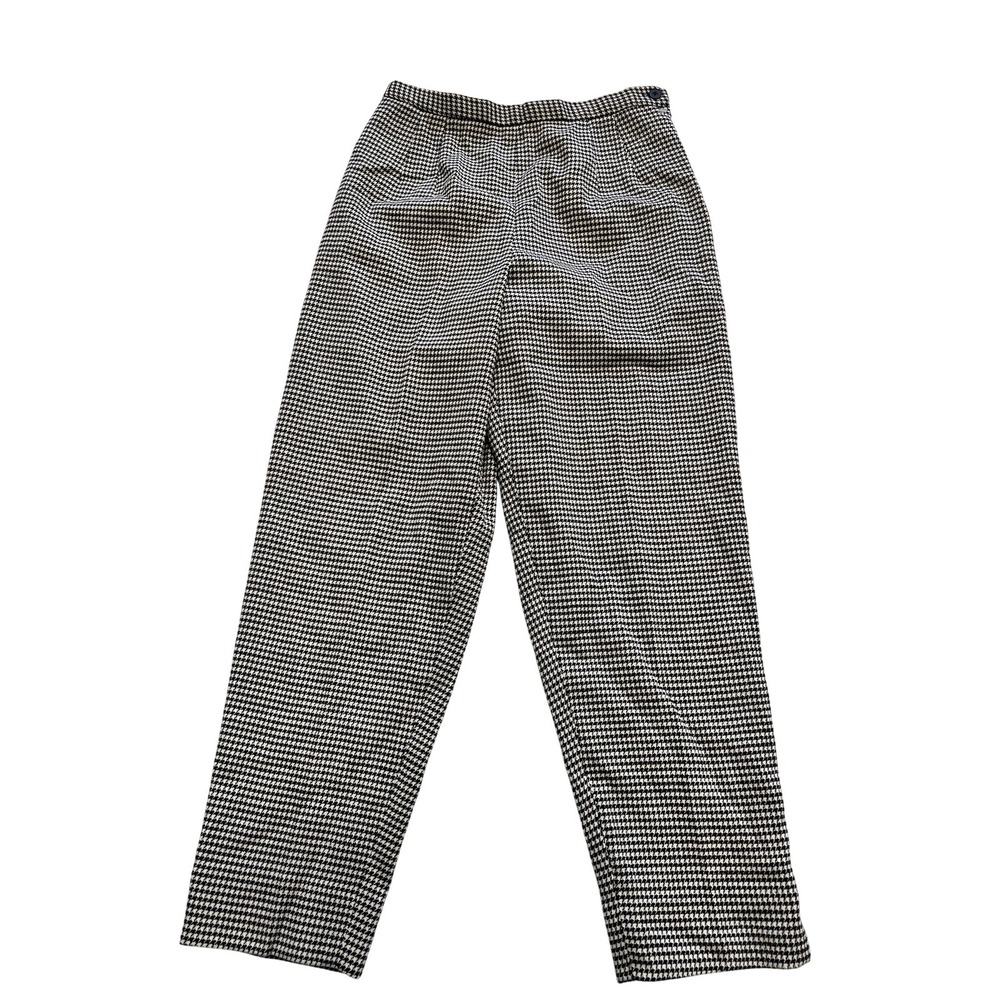 Talbots Pants Womens 12P Black White Houndstooth Wool Blend Pleated Made‎ USA